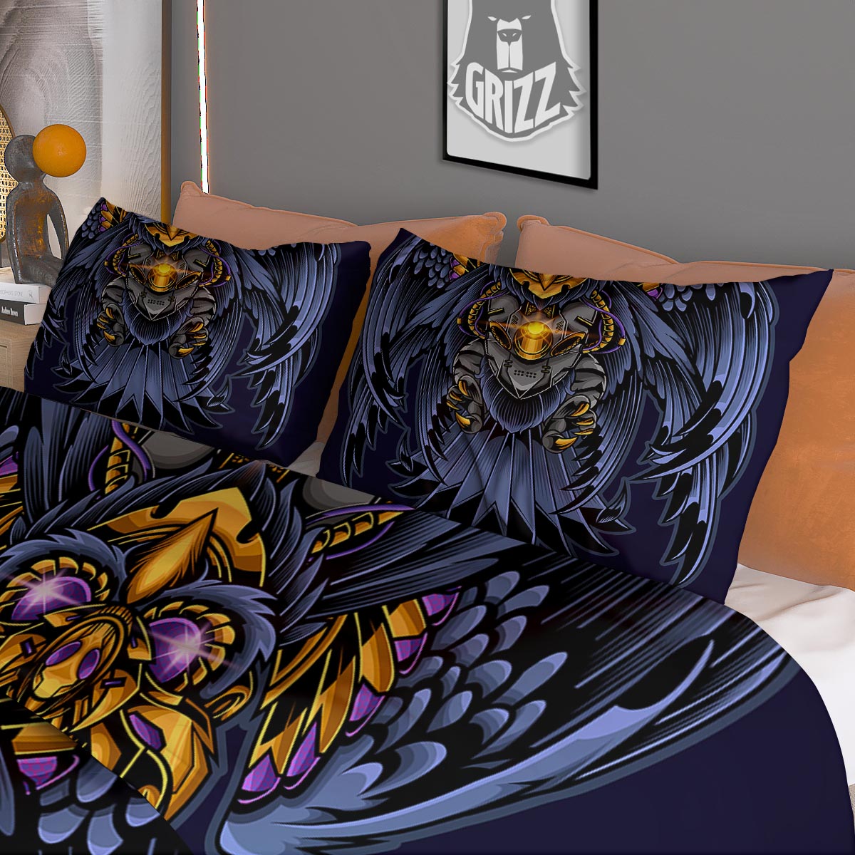 Owl Steampunk Print Duvet Cover Bedding Set