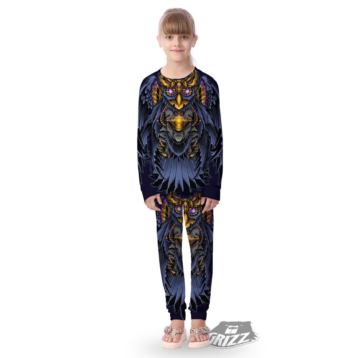 Owl Steampunk Print Kid's Pajamas-grizzshop