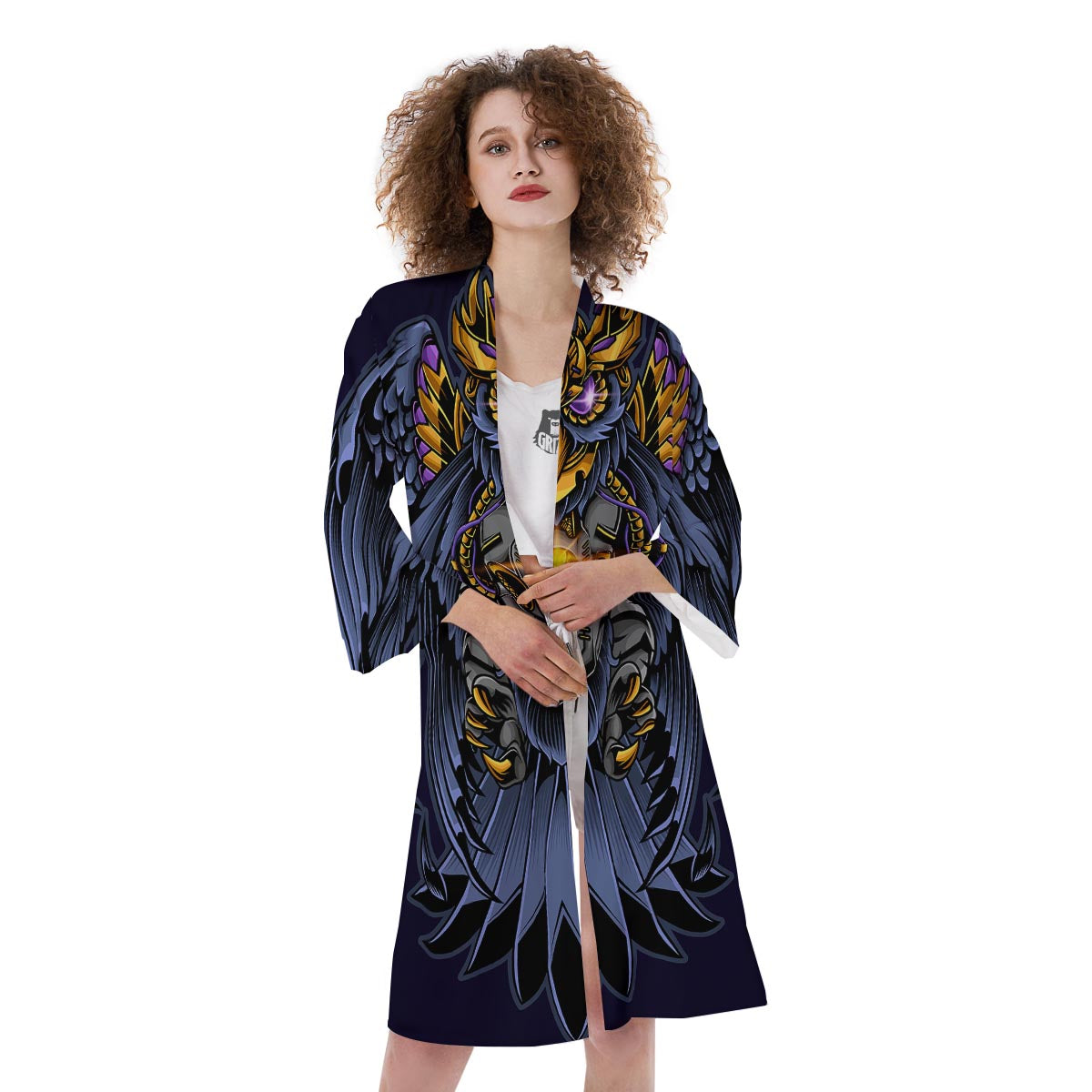 Owl Steampunk Print Kimono-grizzshop