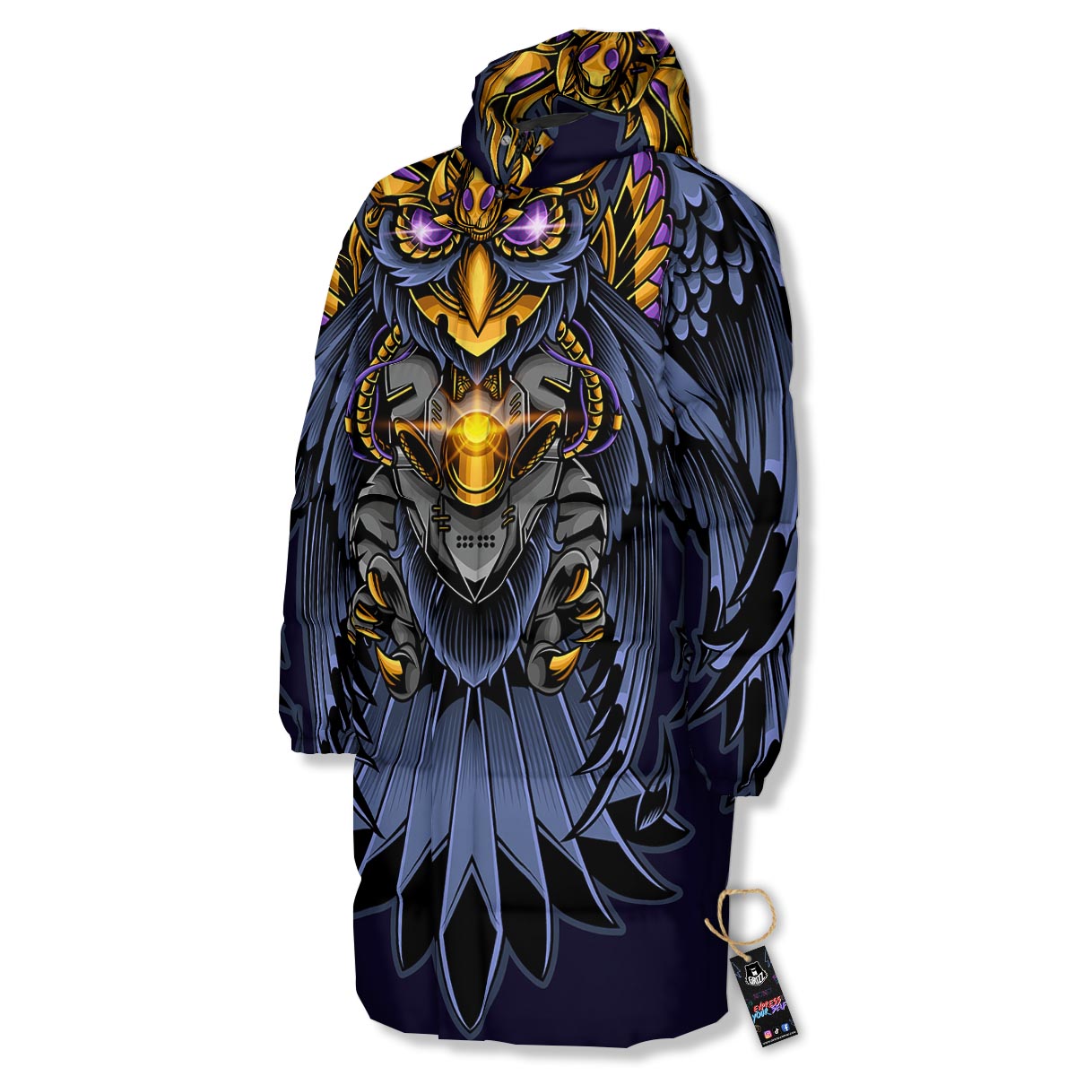 Owl Steampunk Print Long Down Jacket-grizzshop