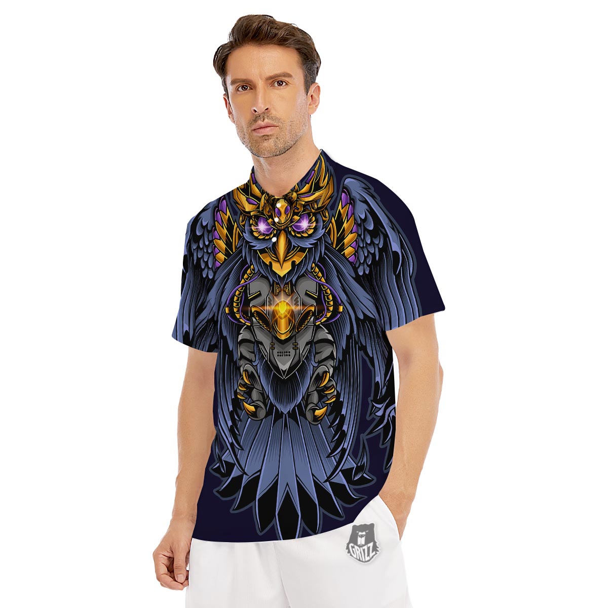 Owl Steampunk Print Men's Golf Shirts-grizzshop