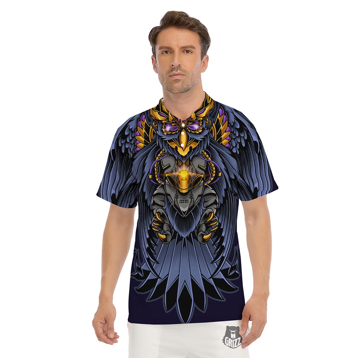 Owl Steampunk Print Men's Golf Shirts-grizzshop