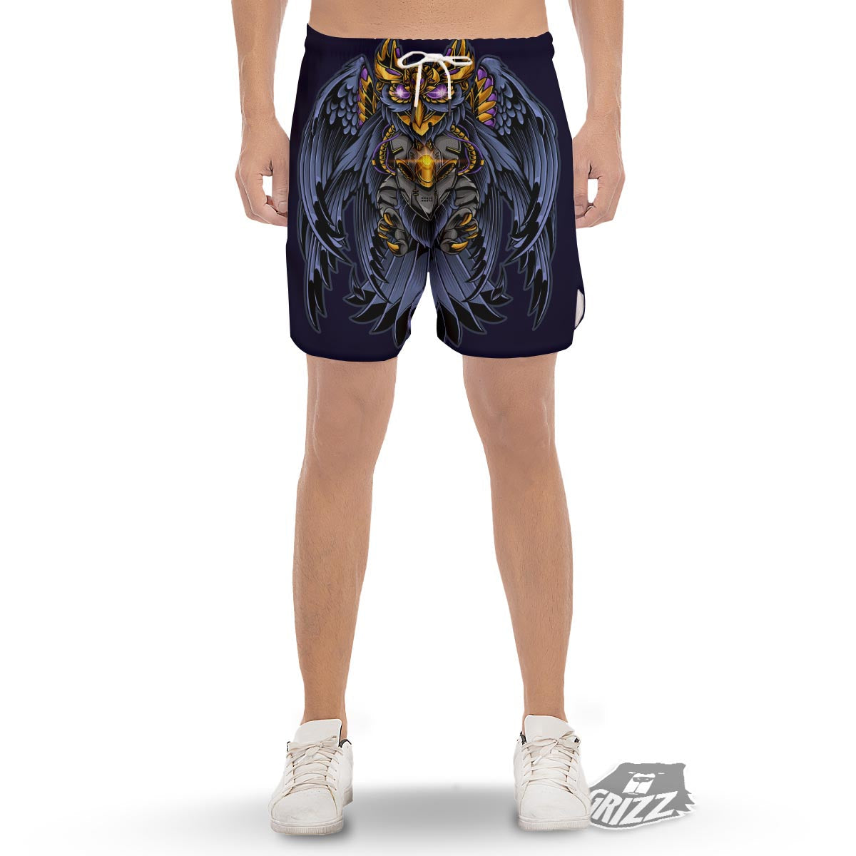 Owl Steampunk Print Men's Gym Shorts-grizzshop
