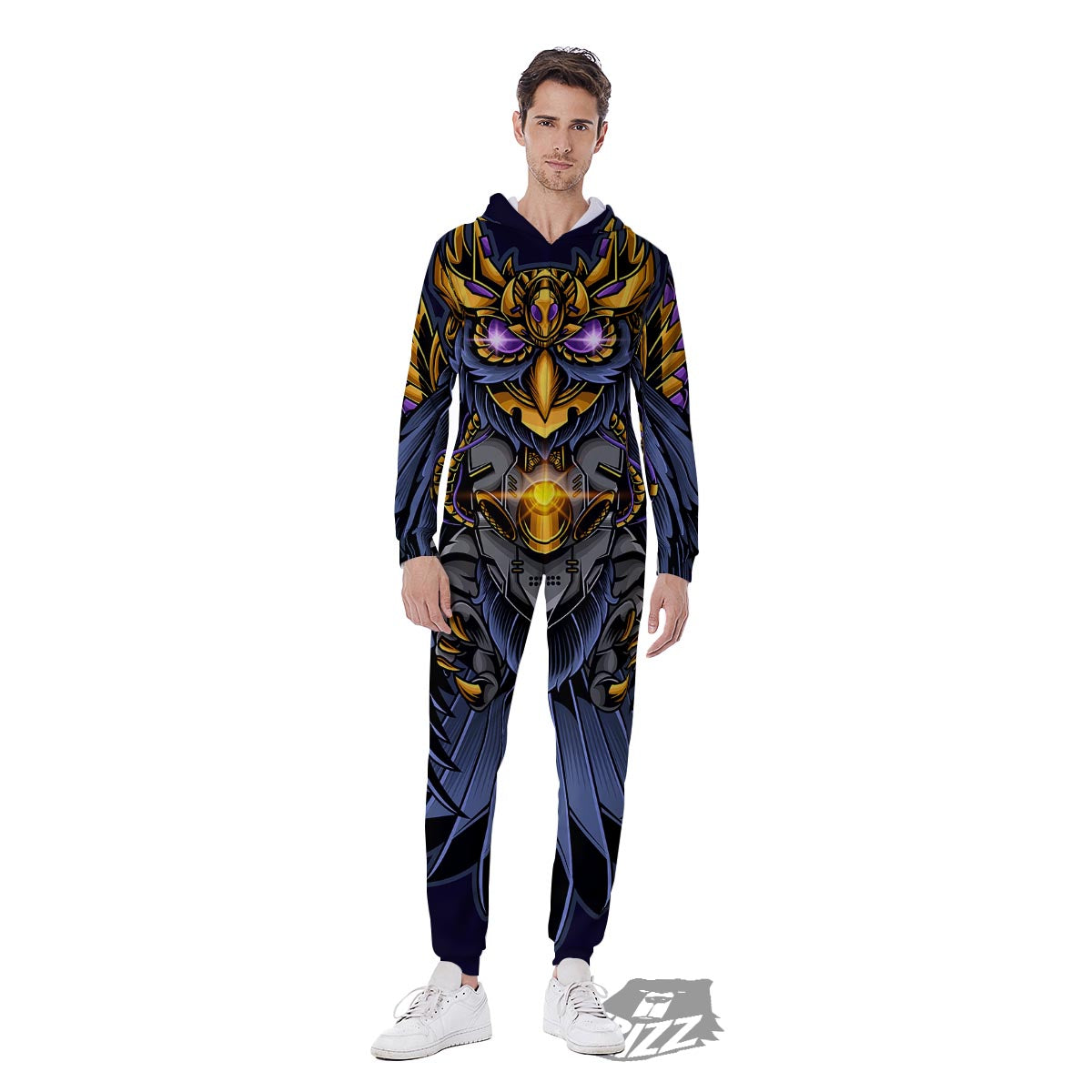 Owl Steampunk Print Men's Jumpsuit-grizzshop