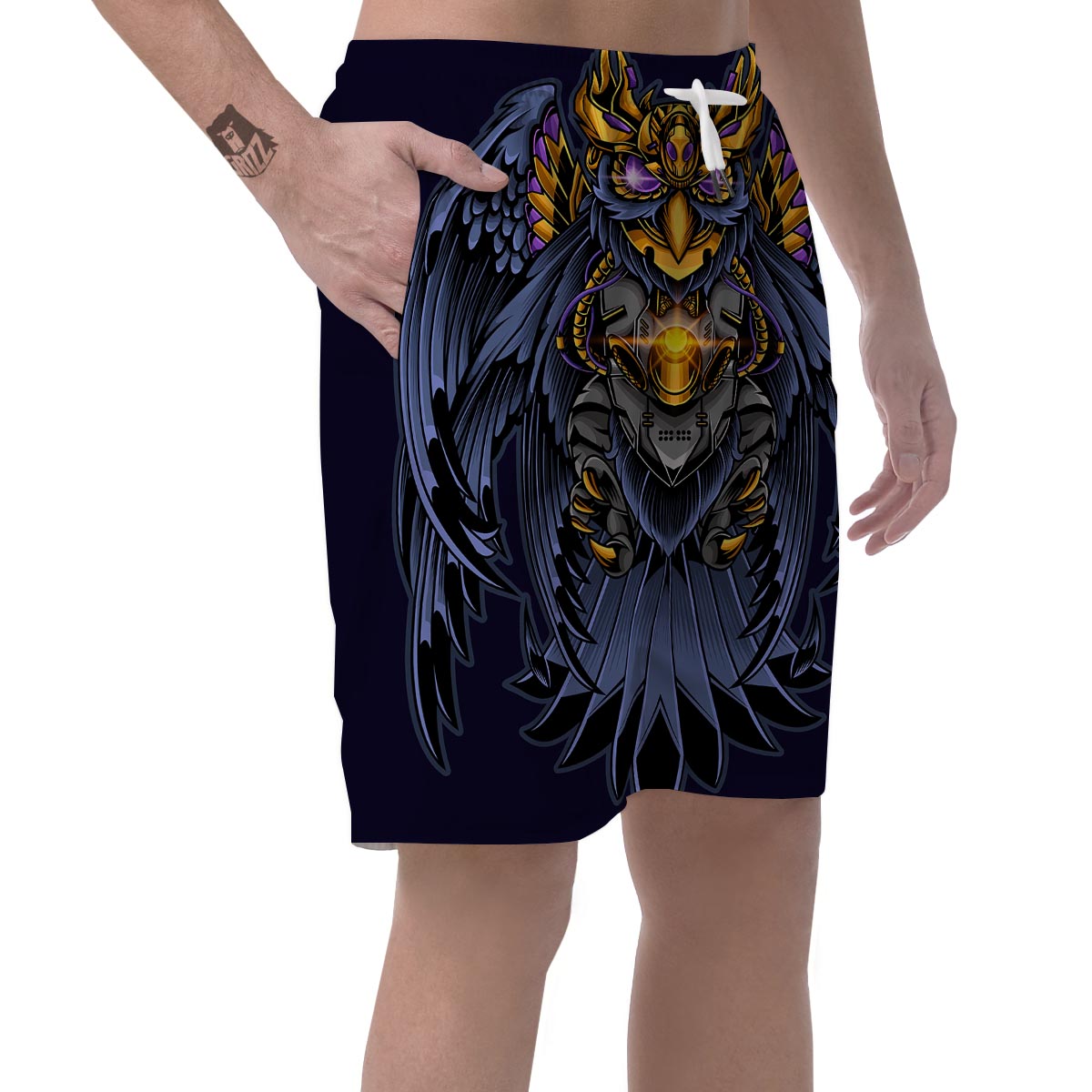 Owl Steampunk Print Men's Shorts-grizzshop