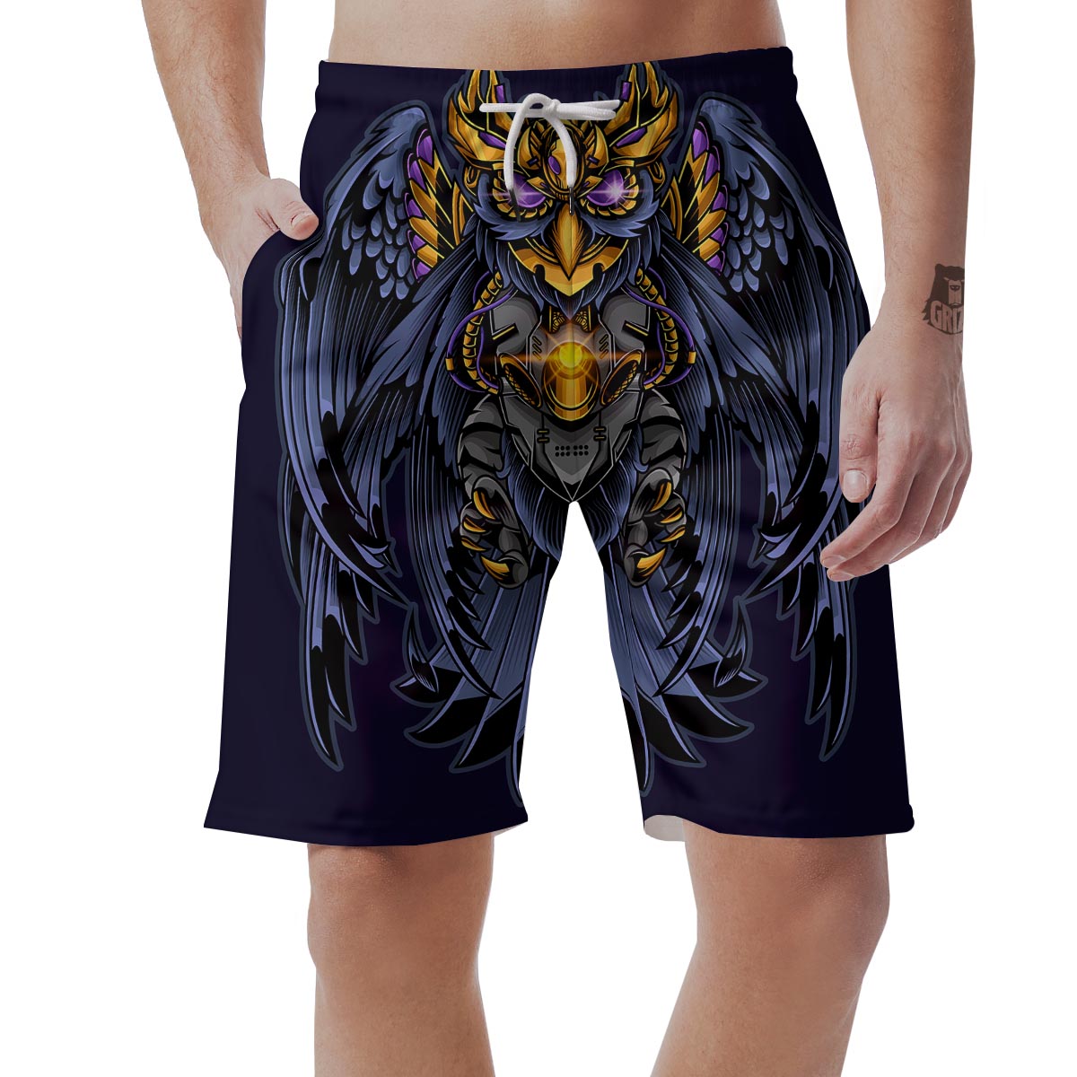 Owl Steampunk Print Men's Shorts-grizzshop