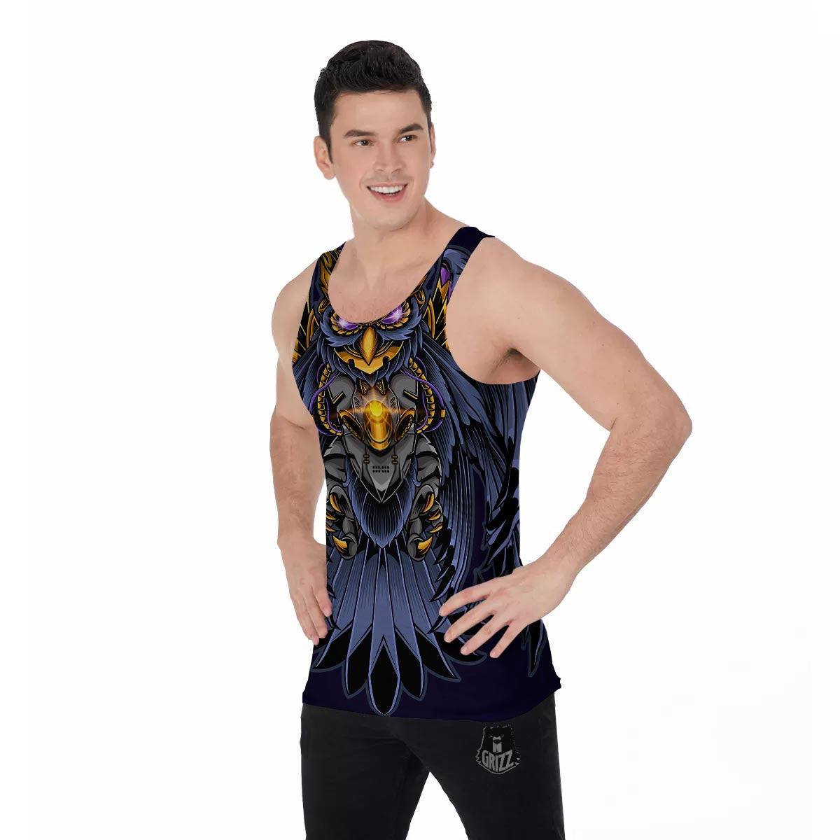 Owl Steampunk Print Men's Tank Top-grizzshop