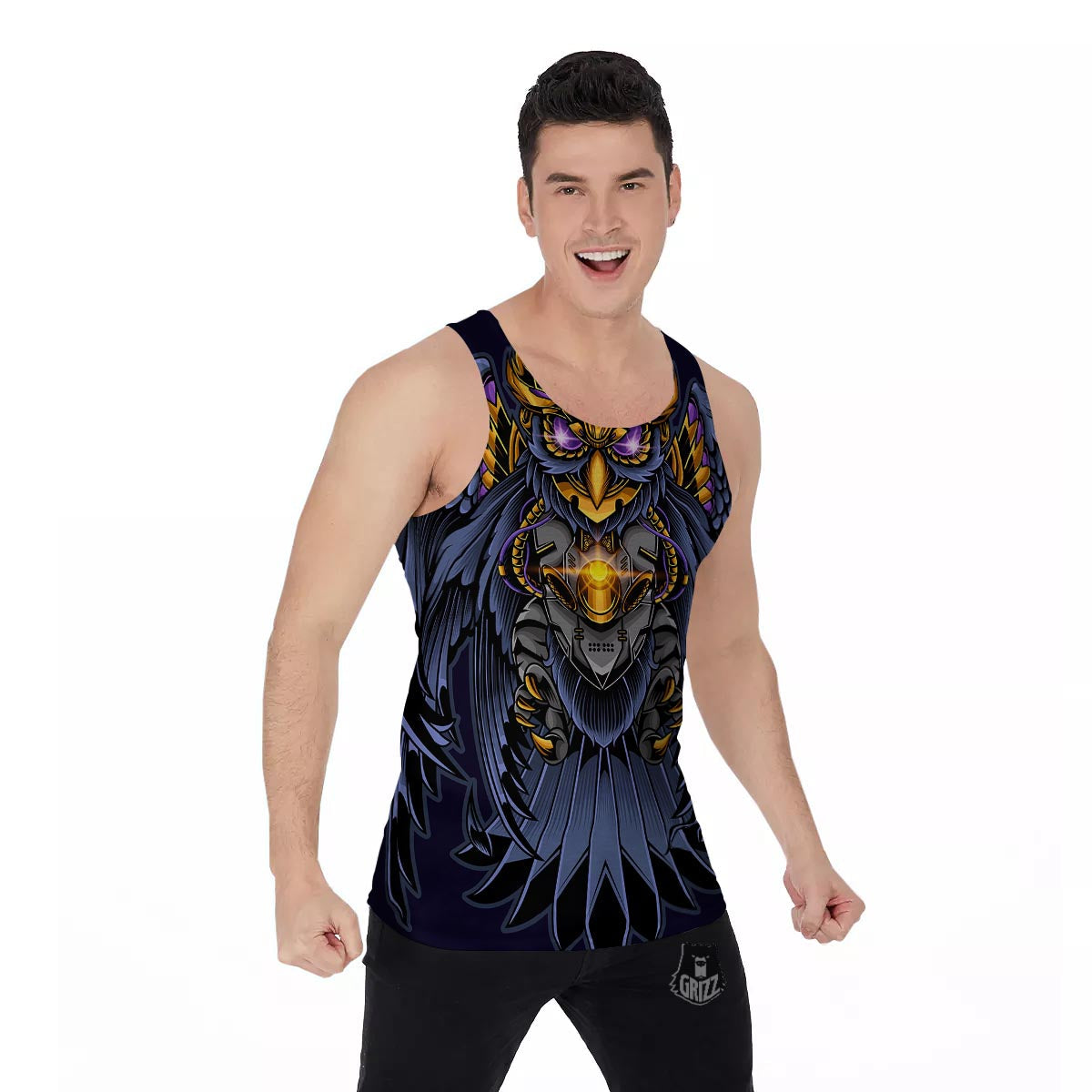 Owl Steampunk Print Men's Tank Top-grizzshop