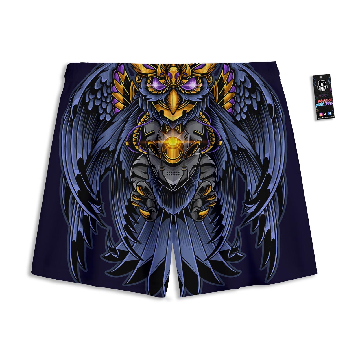 Owl Steampunk Print Mesh Shorts