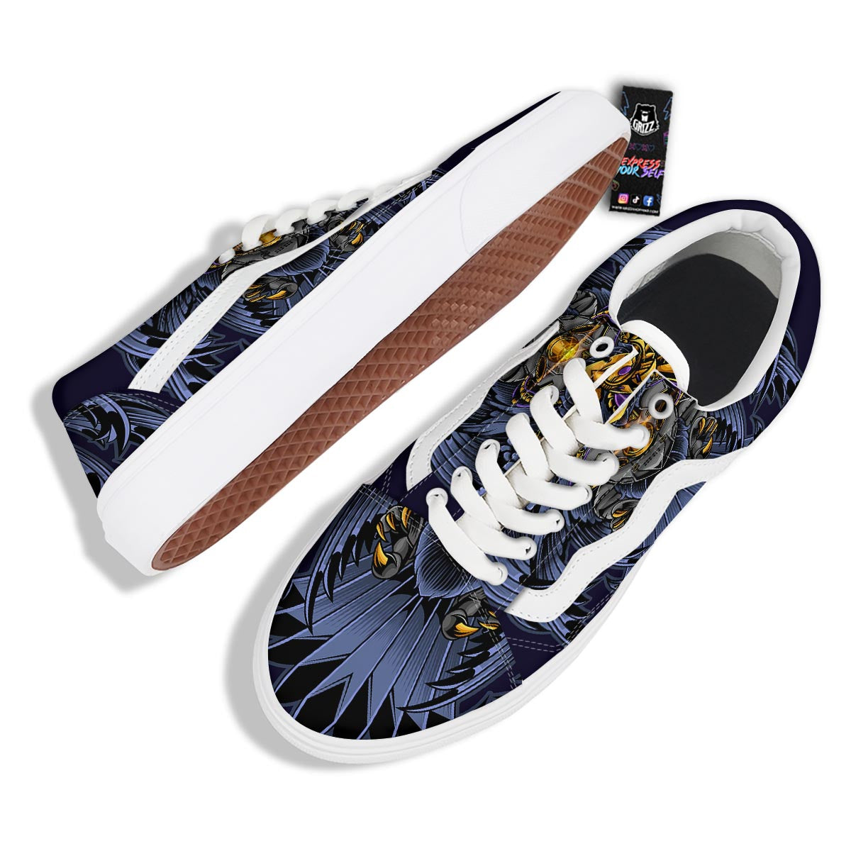 Owl Steampunk Print Skate Shoes-grizzshop