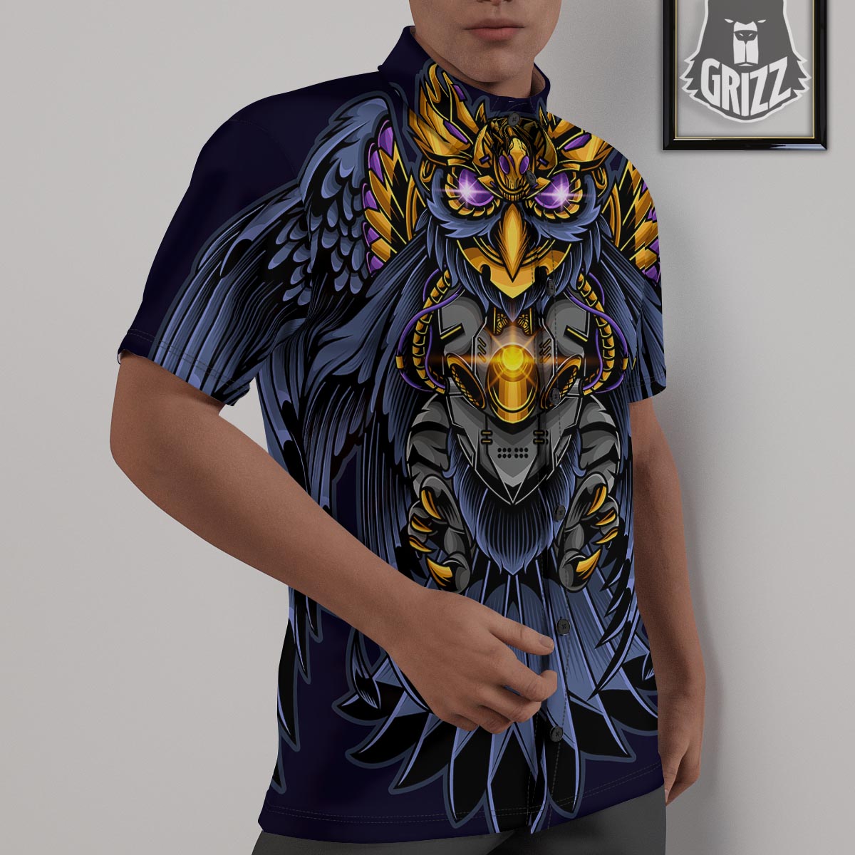 Owl Steampunk Print Untucked Shirts-grizzshop