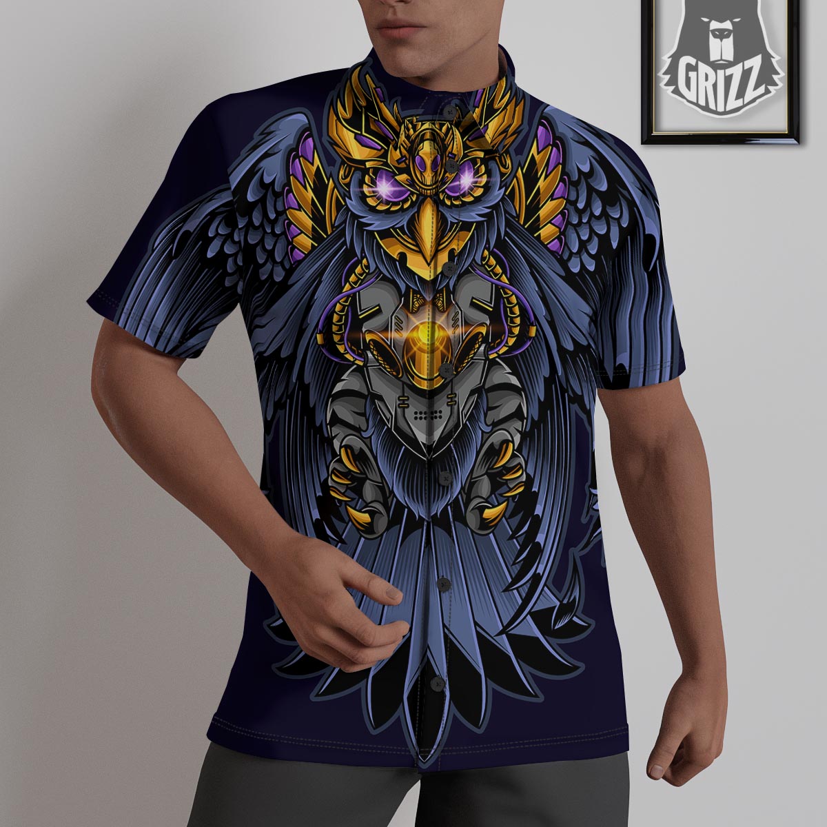 Owl Steampunk Print Untucked Shirts-grizzshop