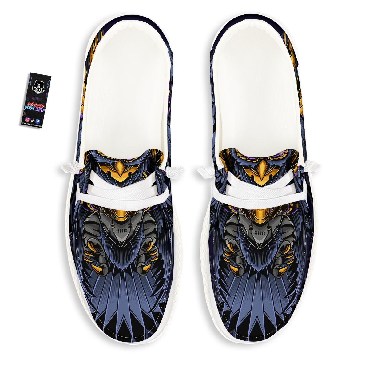 Owl Steampunk Print White Loafers-grizzshop