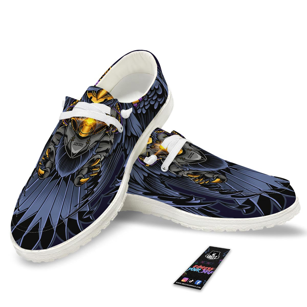 Owl Steampunk Print White Loafers-grizzshop