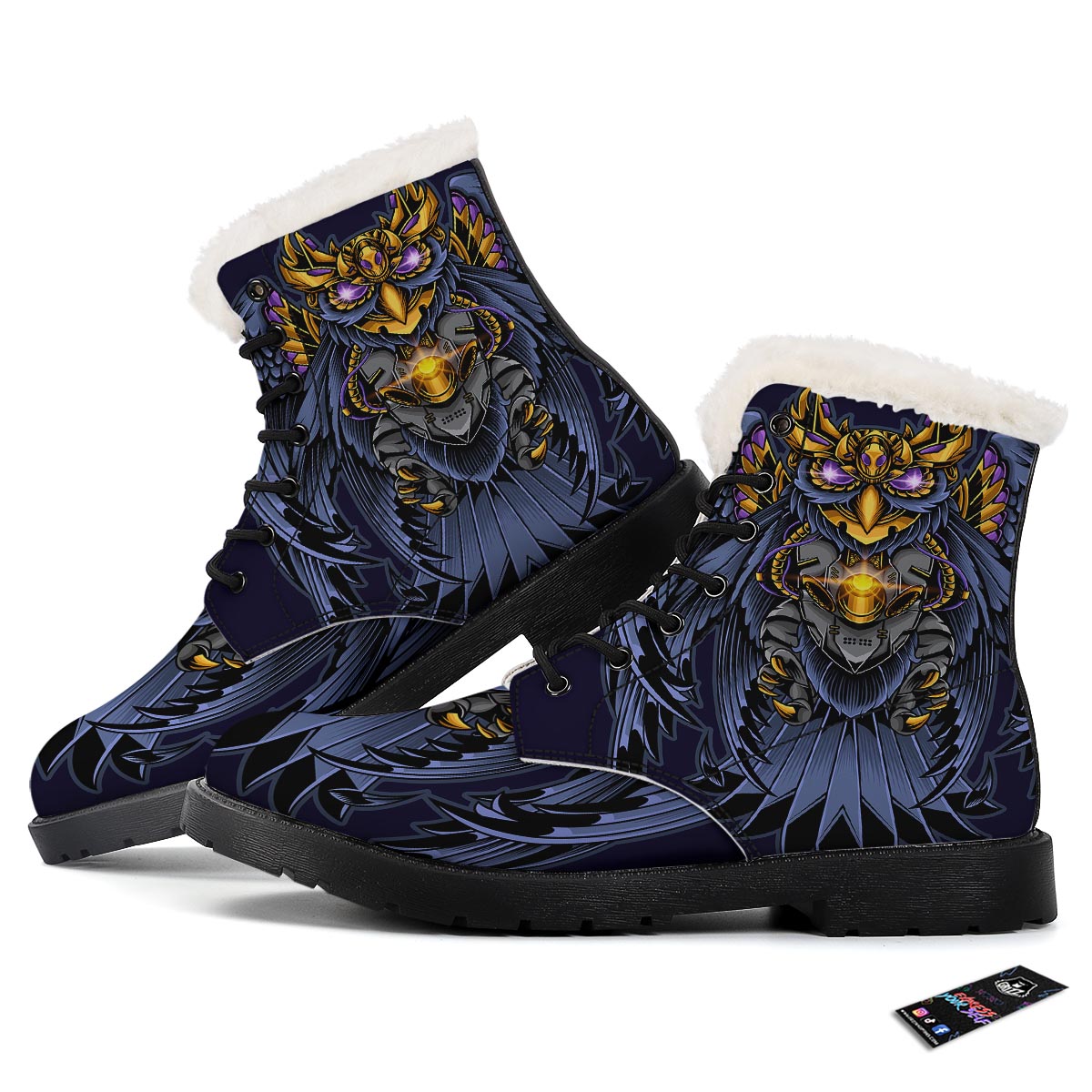 Owl Steampunk Print Winter Boots-grizzshop