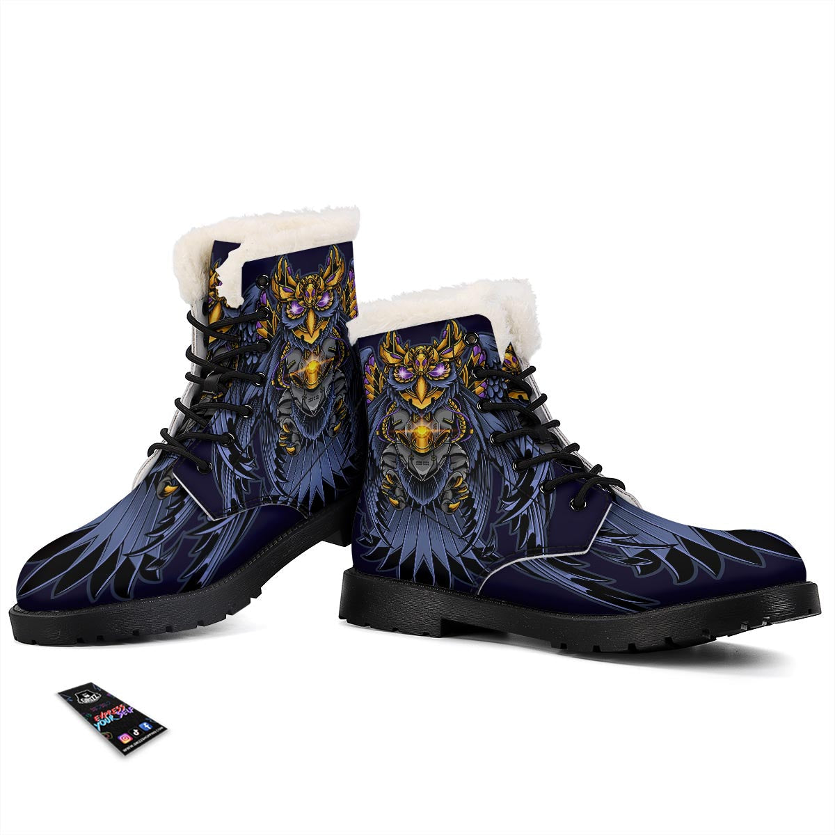 Owl Steampunk Print Winter Boots-grizzshop