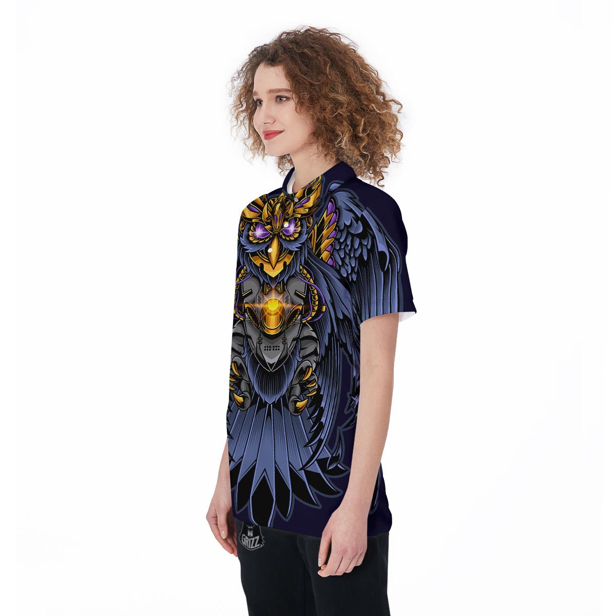 Owl Steampunk Print Women's Golf Shirts-grizzshop