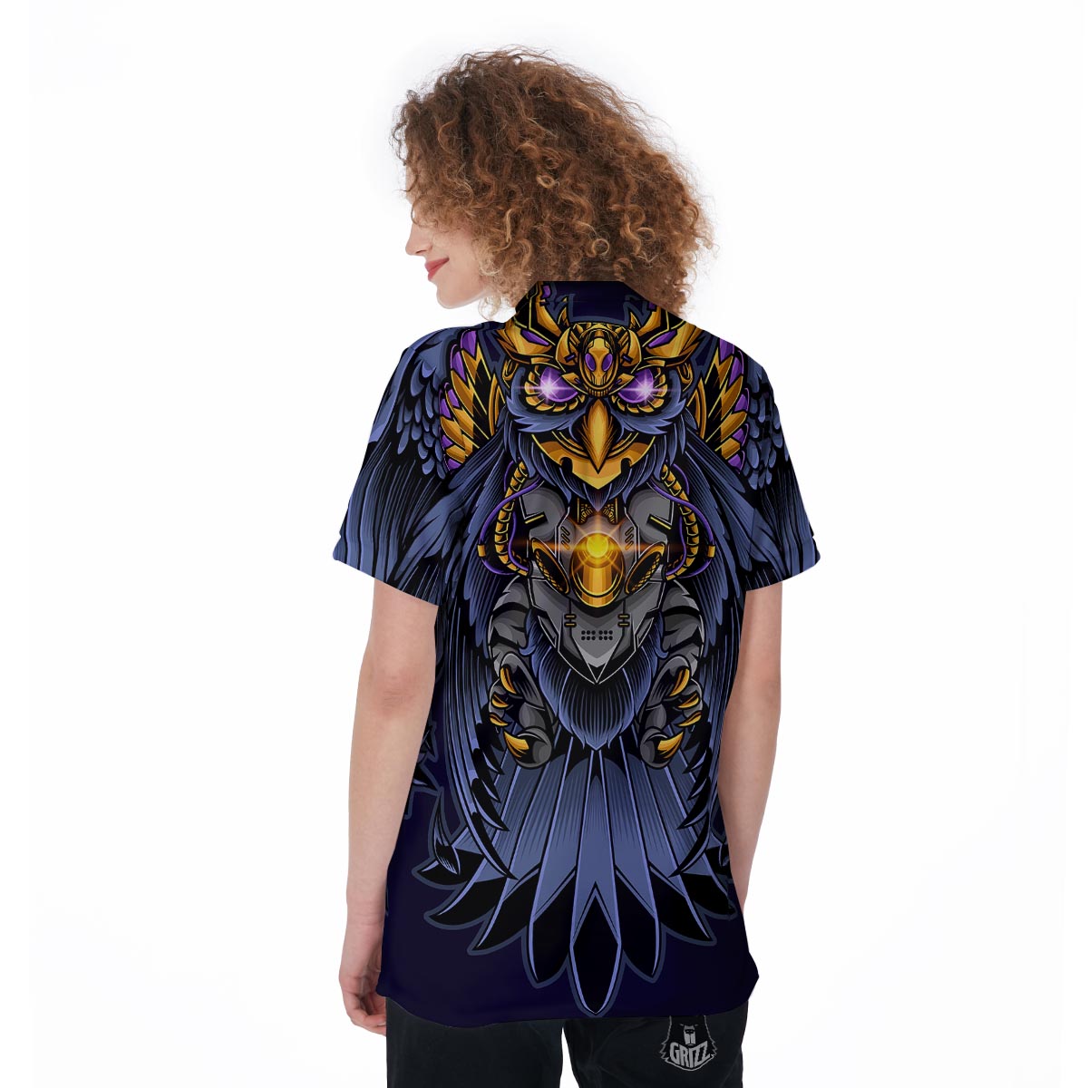 Owl Steampunk Print Women's Golf Shirts-grizzshop