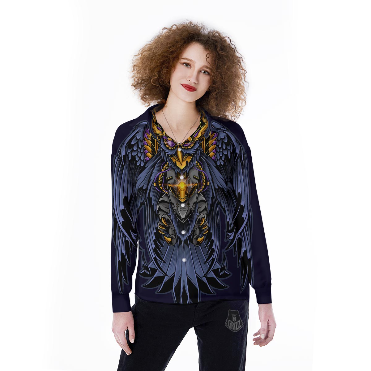 Owl Steampunk Print Women's Long Sleeve Shirts-grizzshop