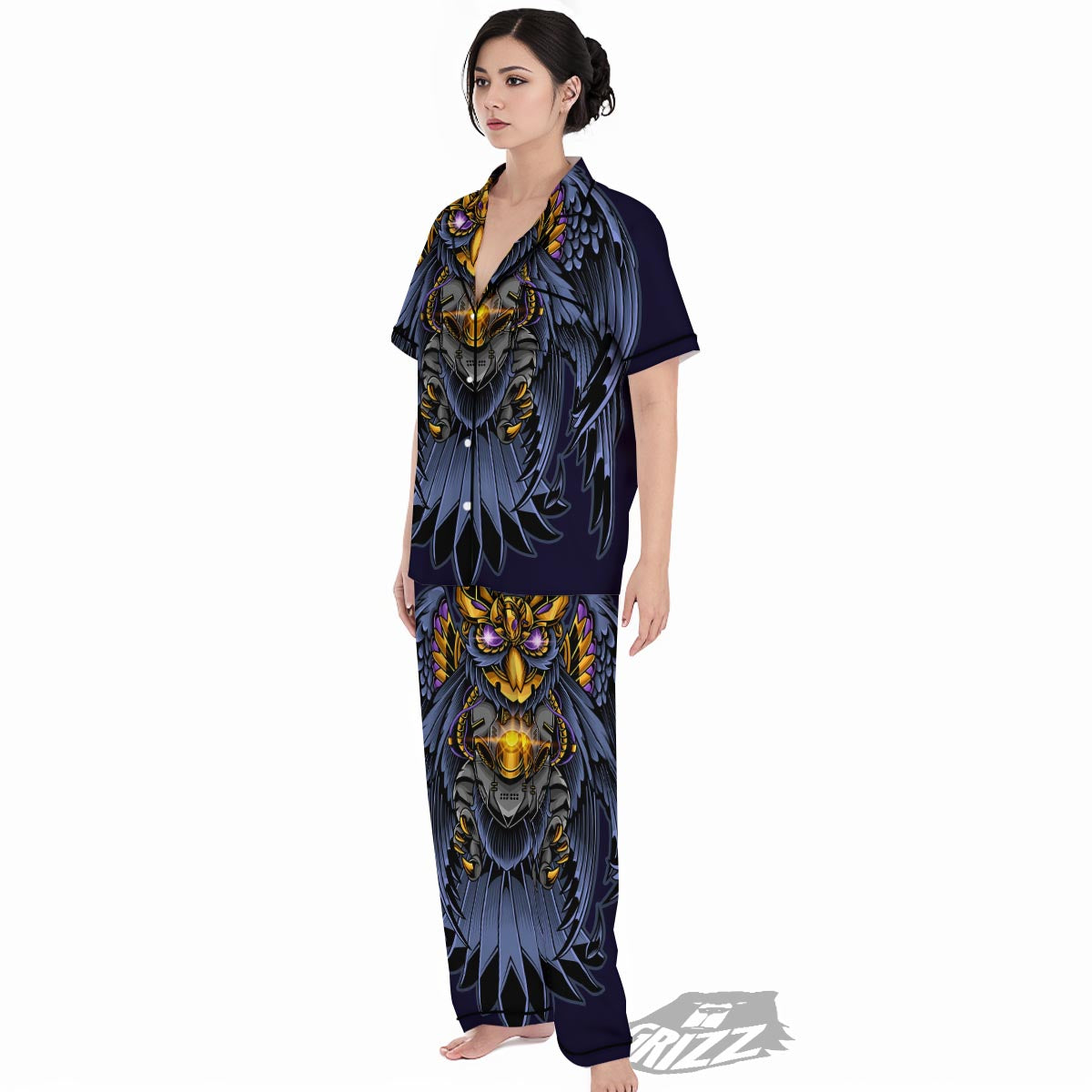 Owl Steampunk Print Women's Pajamas Set-grizzshop