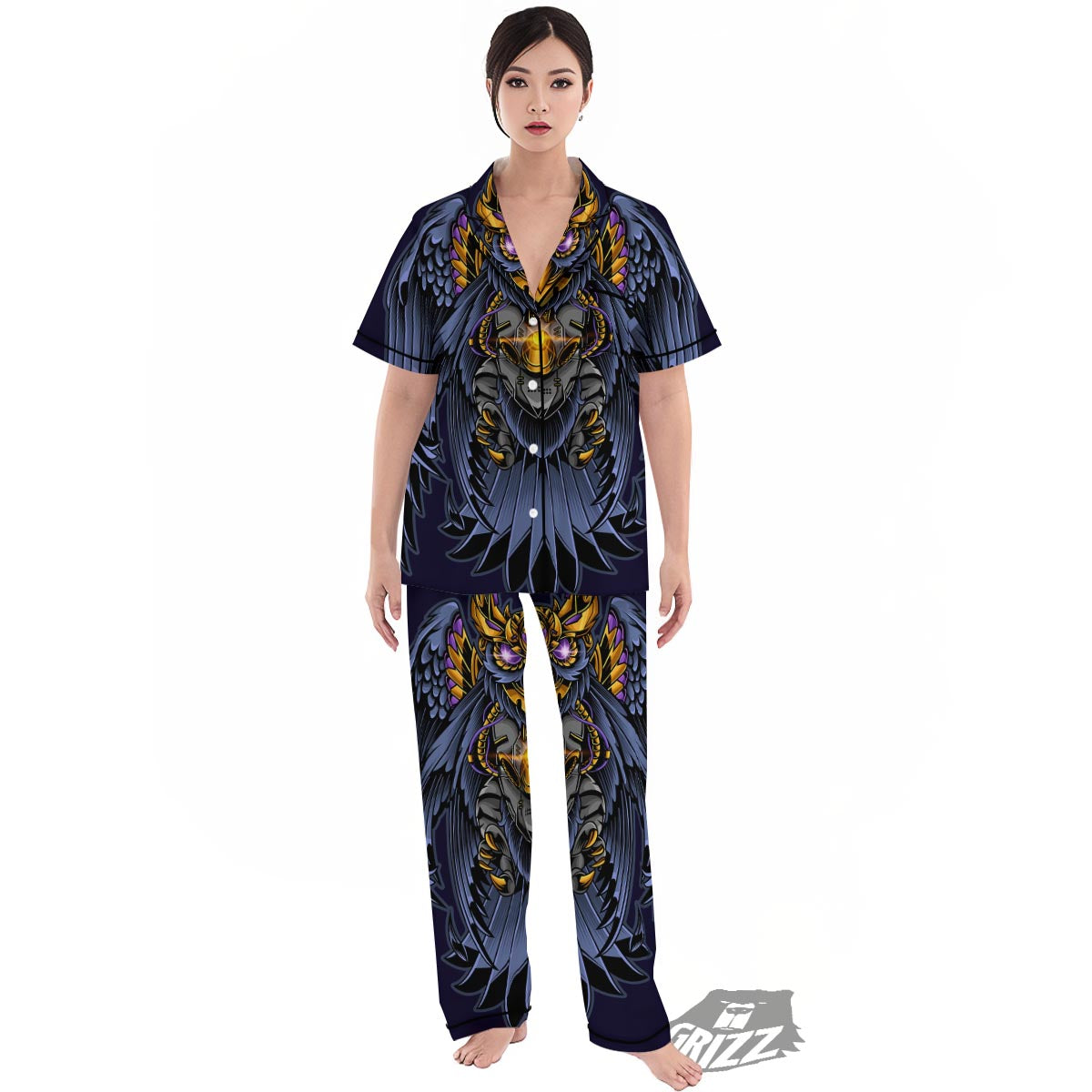 Owl Steampunk Print Women's Pajamas Set-grizzshop