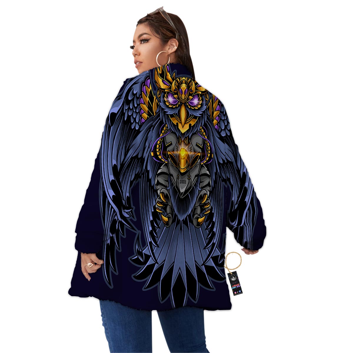 Owl Steampunk Print Women's Sherpa Jacket-grizzshop