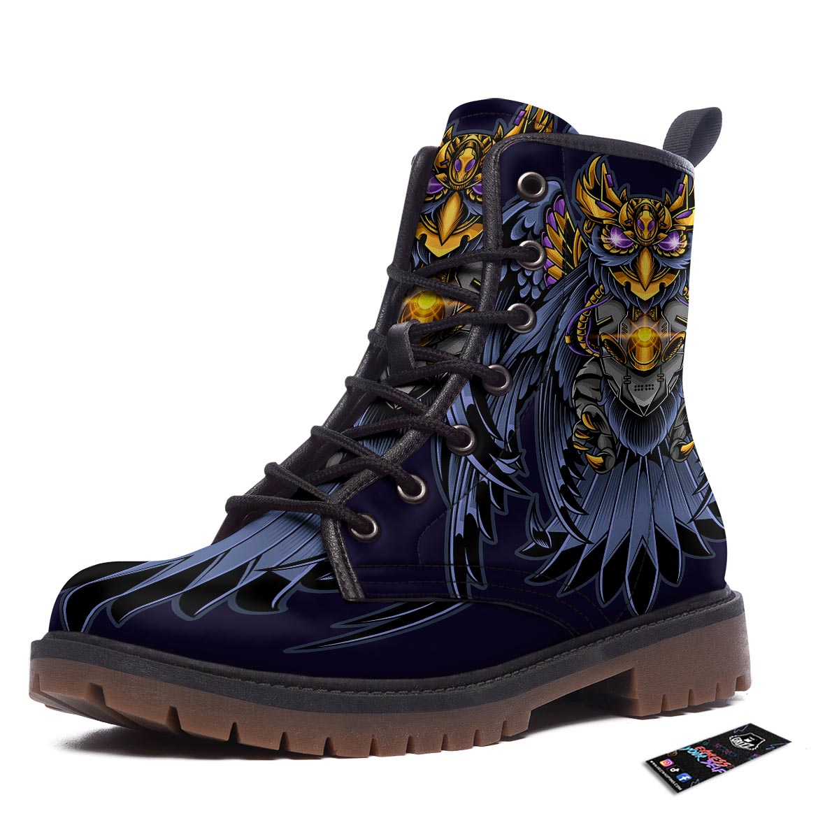 Owl Steampunk Print Work Boots-grizzshop