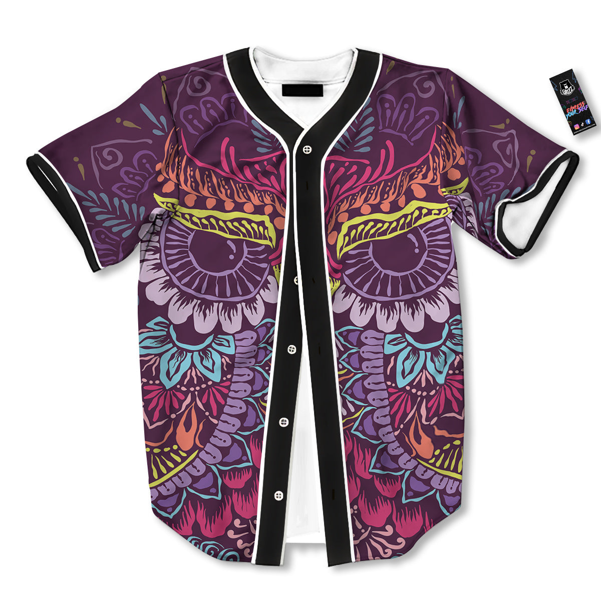 Owl Tribal Colorful Print Baseball Jersey-grizzshop
