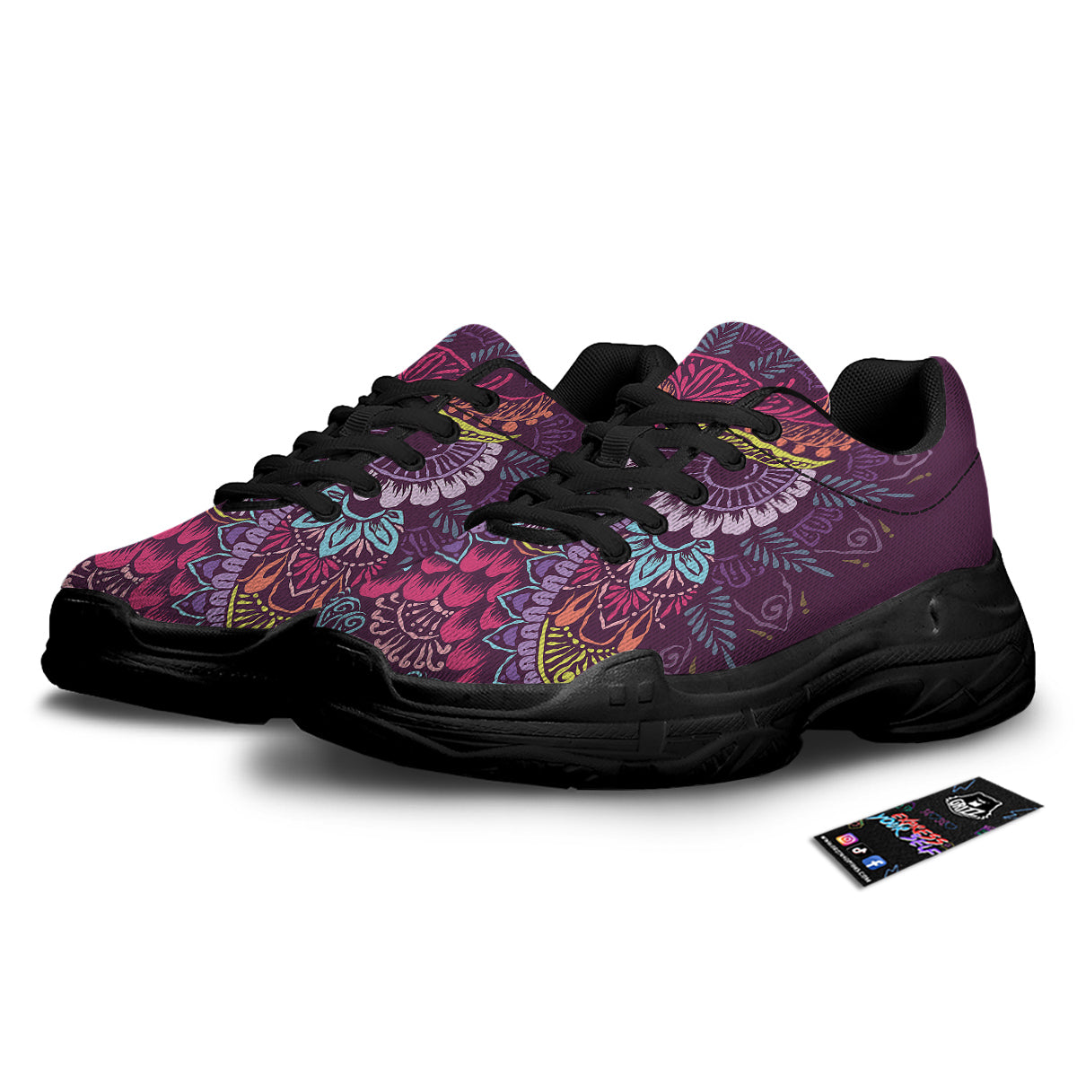 Owl Tribal Colorful Print Black Chunky Shoes-grizzshop