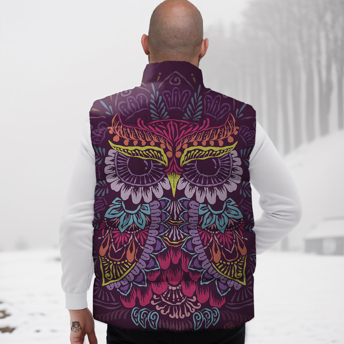 Owl Tribal Colorful Print Down Vest