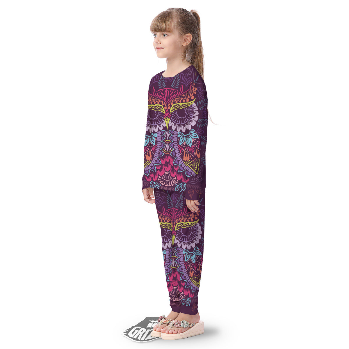 Owl Tribal Colorful Print Kid's Pajamas-grizzshop