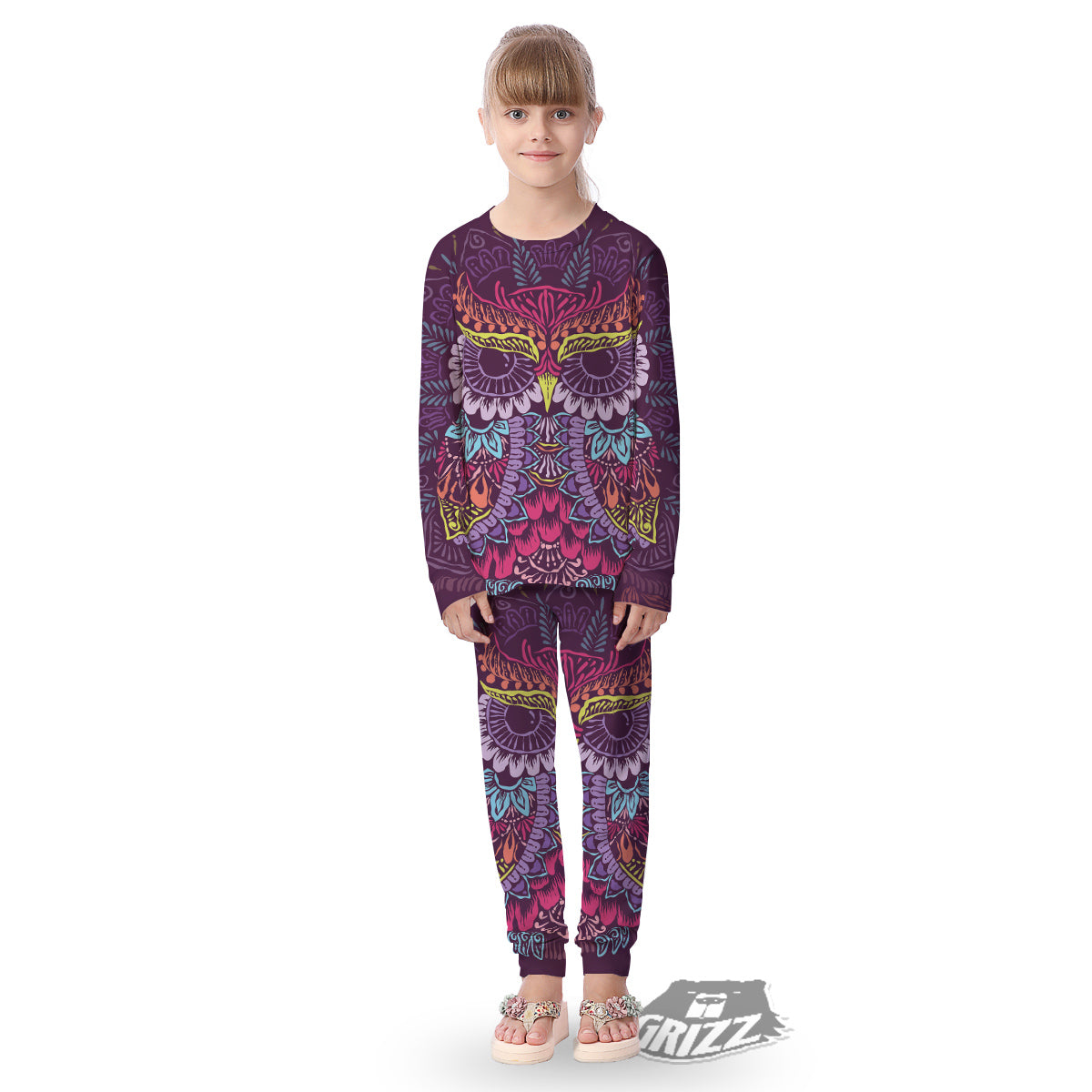 Owl Tribal Colorful Print Kid's Pajamas-grizzshop