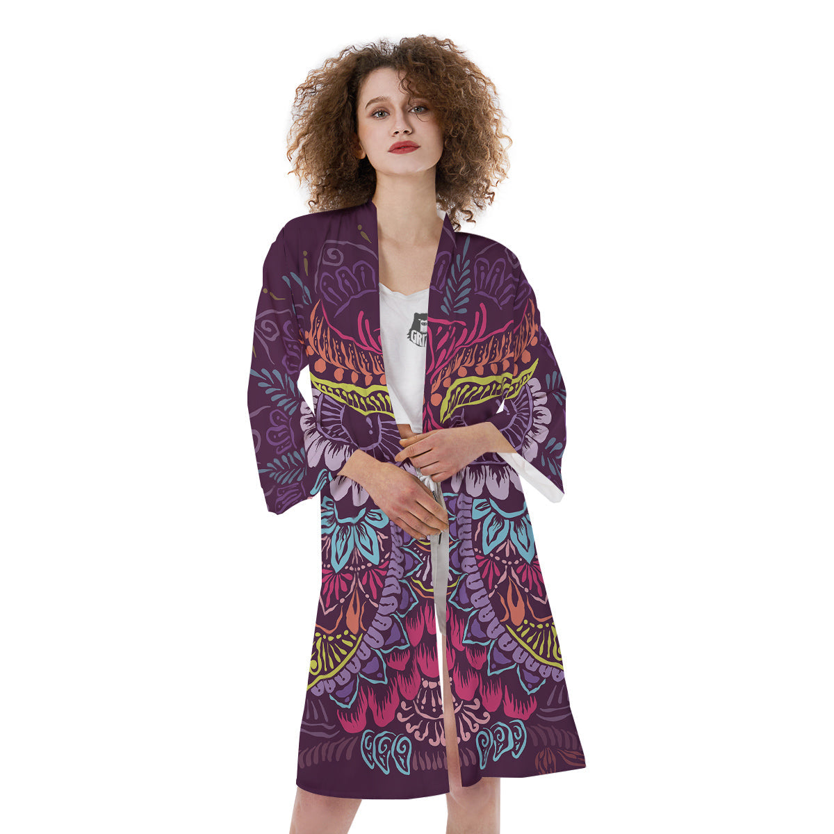 Owl Tribal Colorful Print Kimono-grizzshop