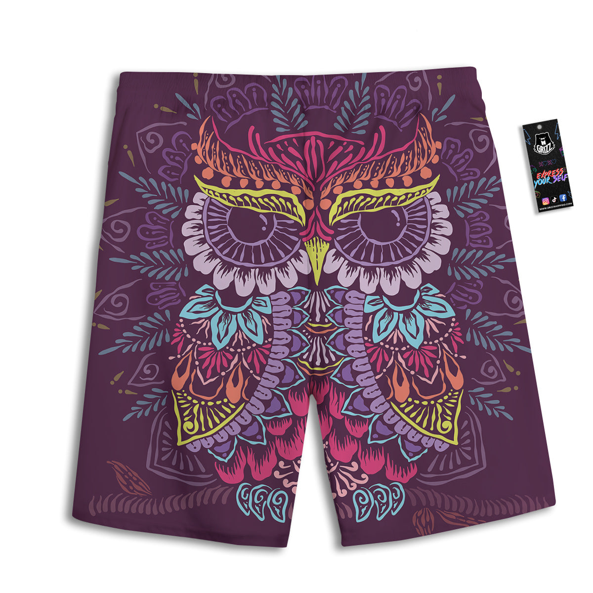 Owl Tribal Colorful Print Men's Athletic Shorts
