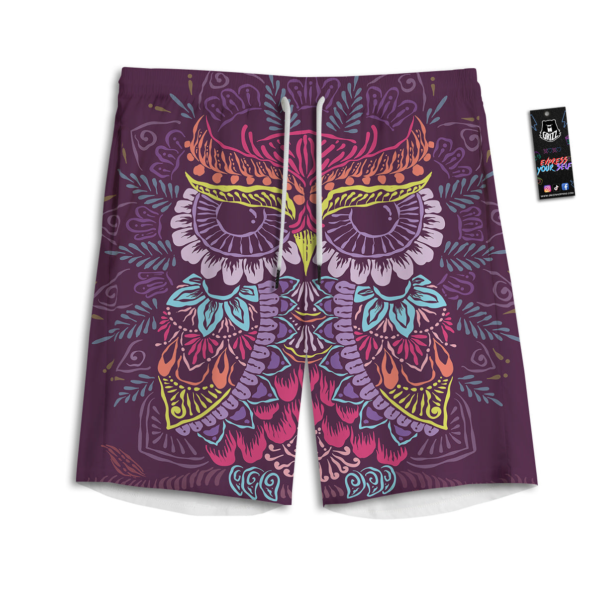 Owl Tribal Colorful Print Men's Athletic Shorts