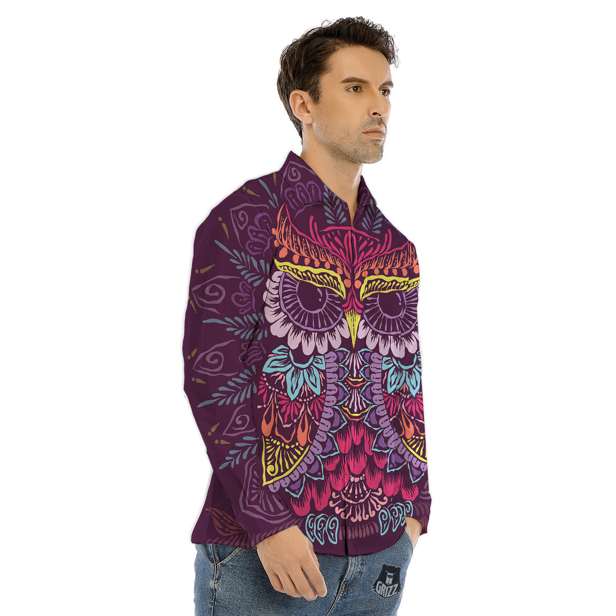 Owl Tribal Colorful Print Men's Dress Shirts-grizzshop