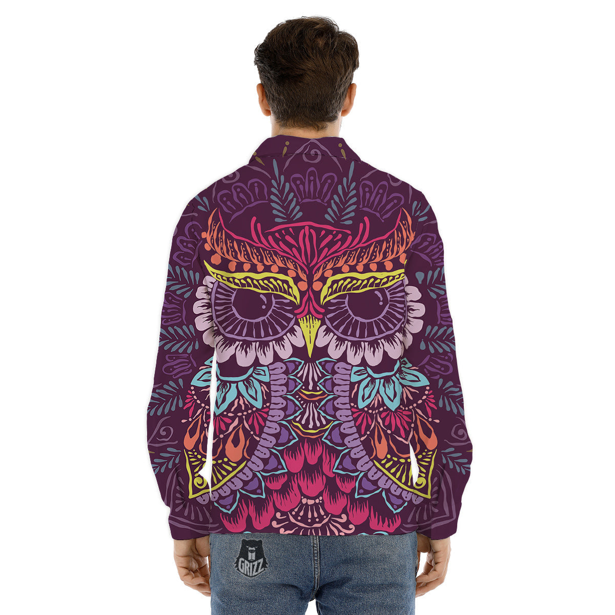 Owl Tribal Colorful Print Men's Dress Shirts-grizzshop