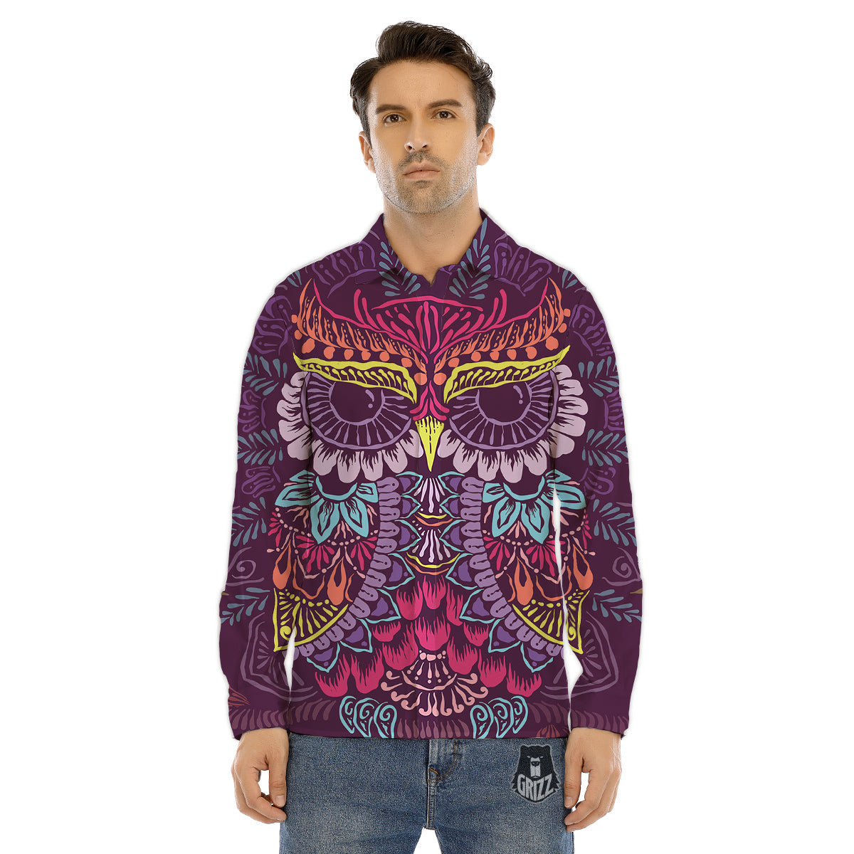 Owl Tribal Colorful Print Men's Dress Shirts-grizzshop