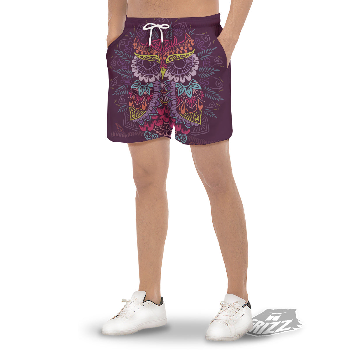 Owl Tribal Colorful Print Men's Gym Shorts-grizzshop
