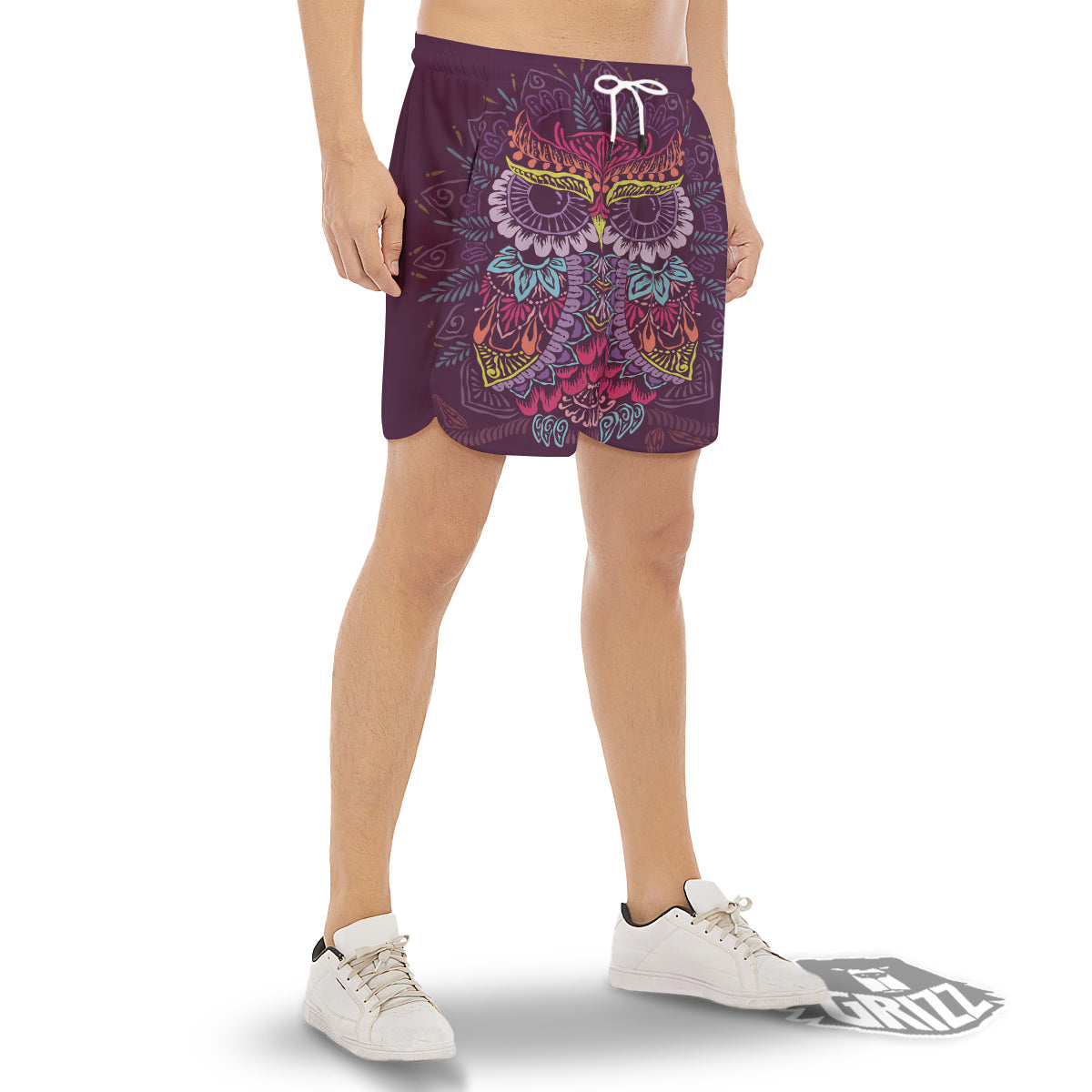 Owl Tribal Colorful Print Men's Gym Shorts-grizzshop
