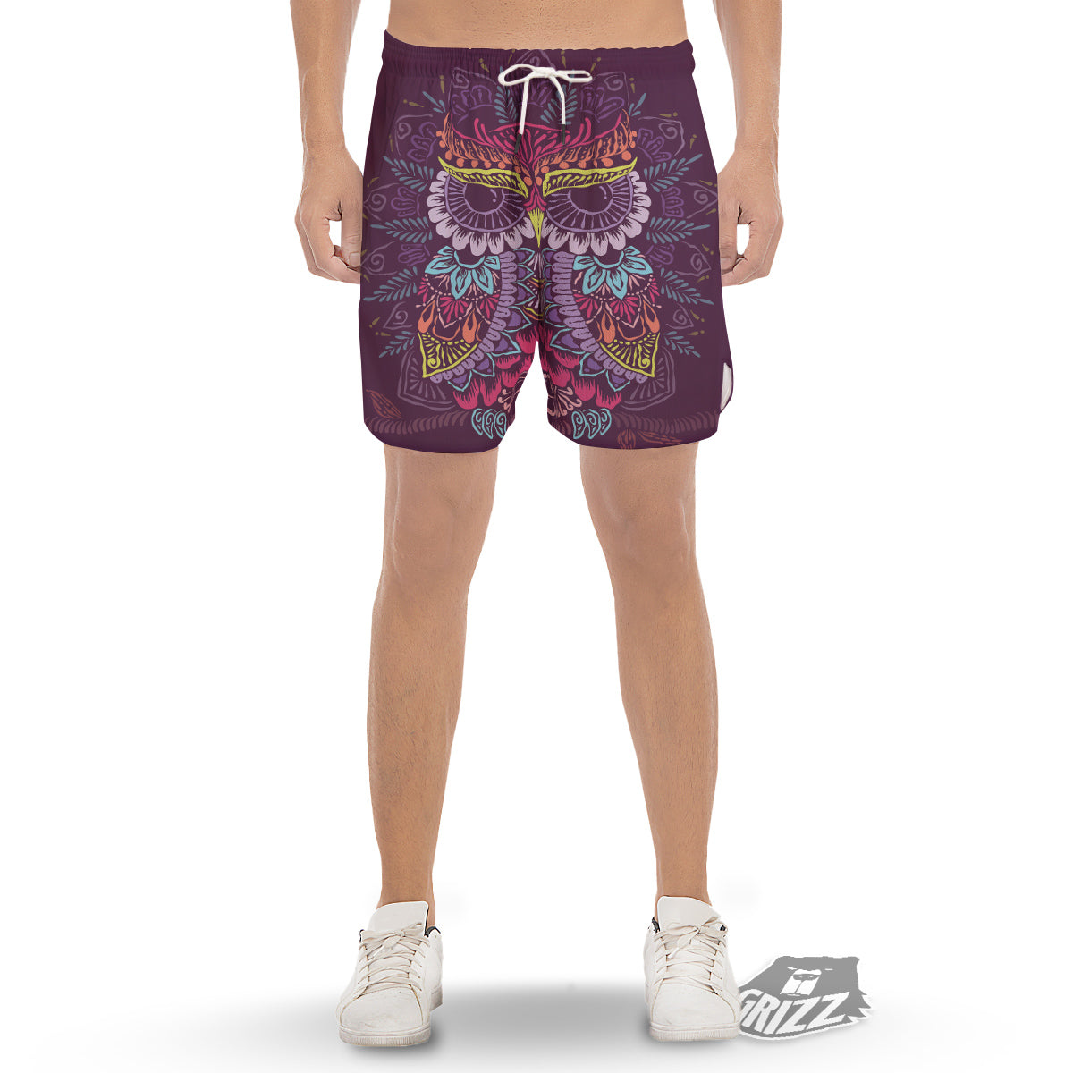 Owl Tribal Colorful Print Men's Gym Shorts-grizzshop
