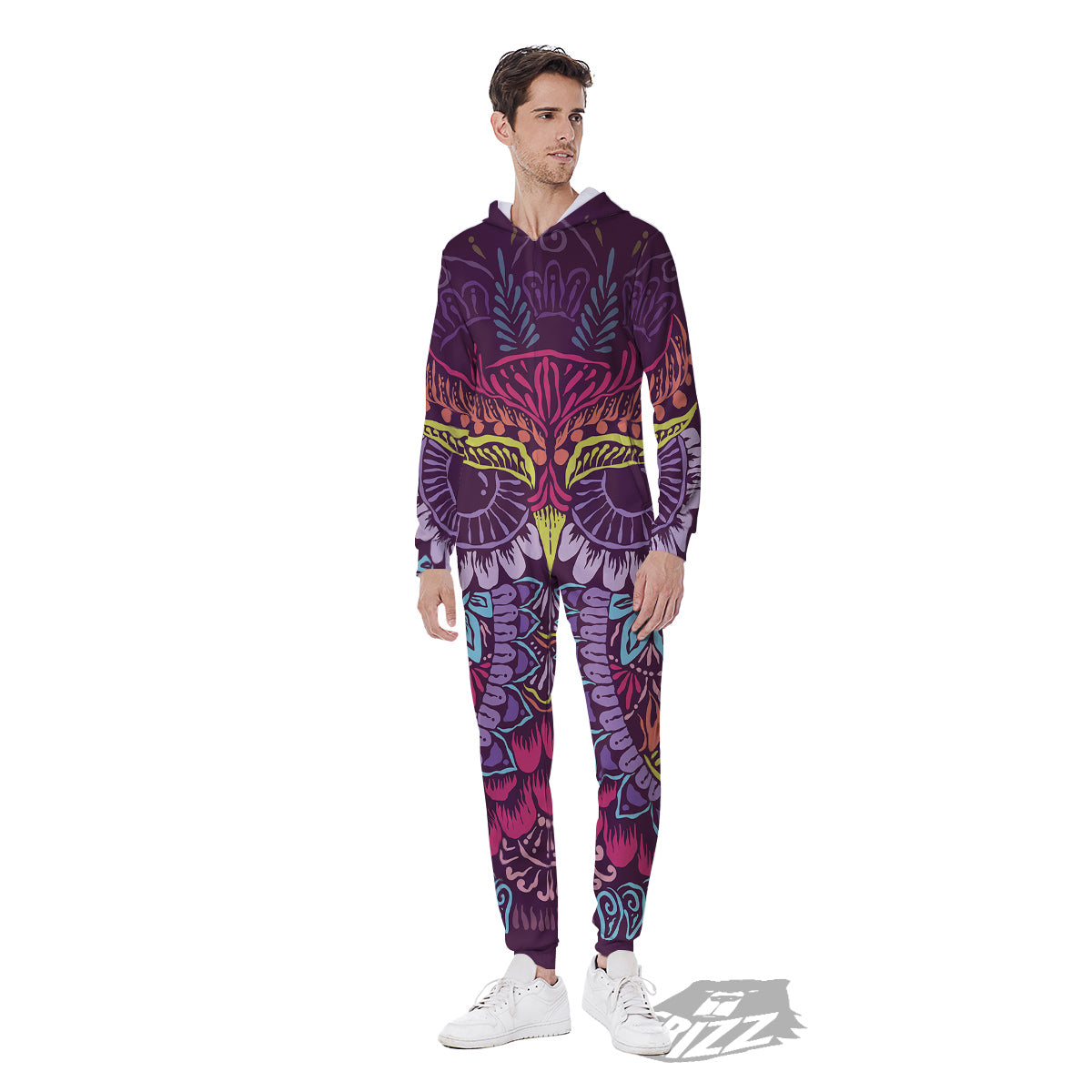 Owl Tribal Colorful Print Men's Jumpsuit-grizzshop