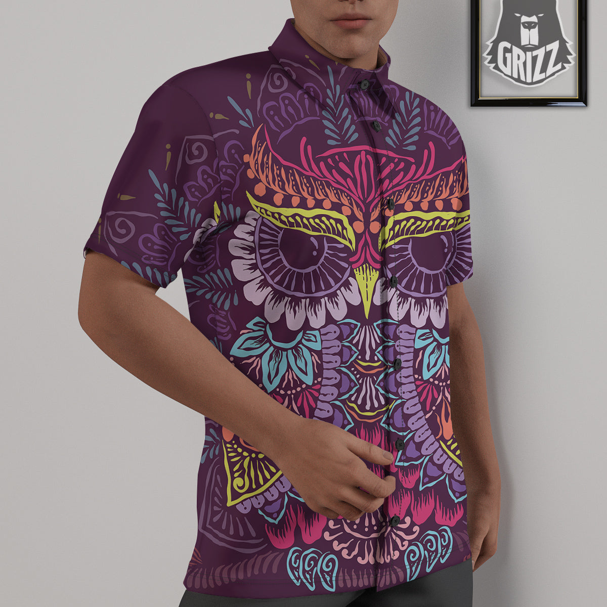 Owl Tribal Colorful Print Untucked Shirts-grizzshop