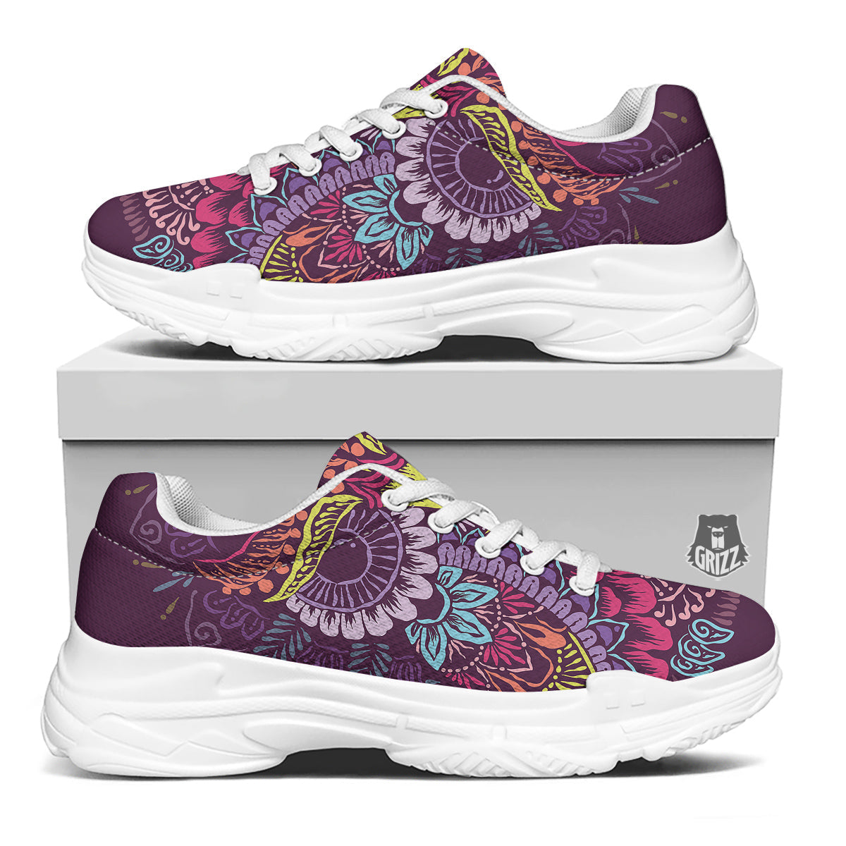 Owl Tribal Colorful Print White Chunky Shoes-grizzshop