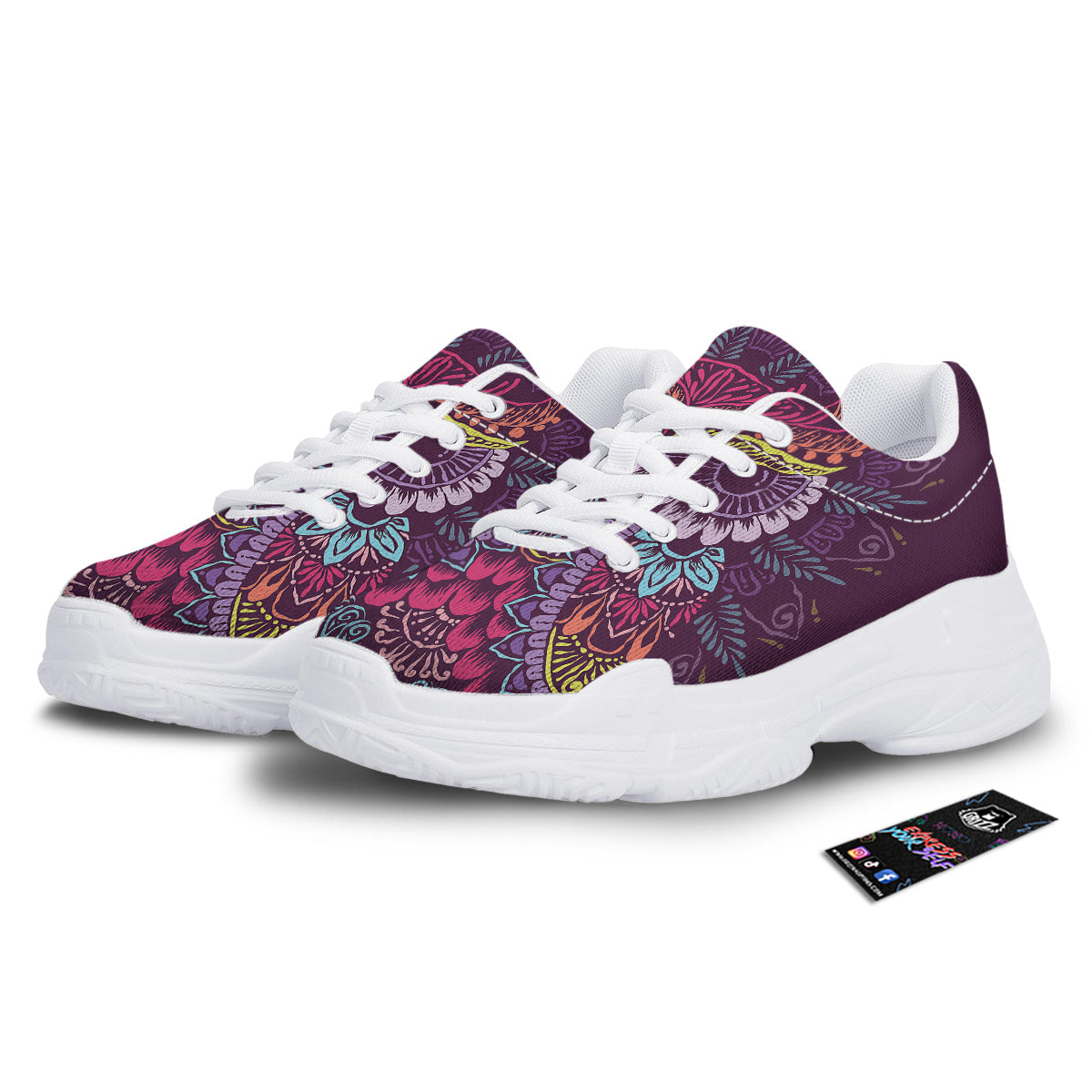 Owl Tribal Colorful Print White Chunky Shoes-grizzshop