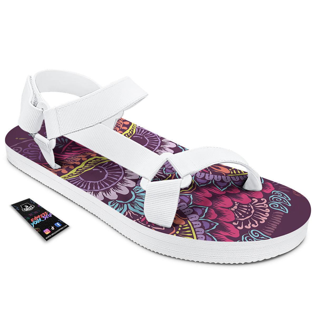 Owl Tribal Colorful Print White Open Toe Sandals-grizzshop