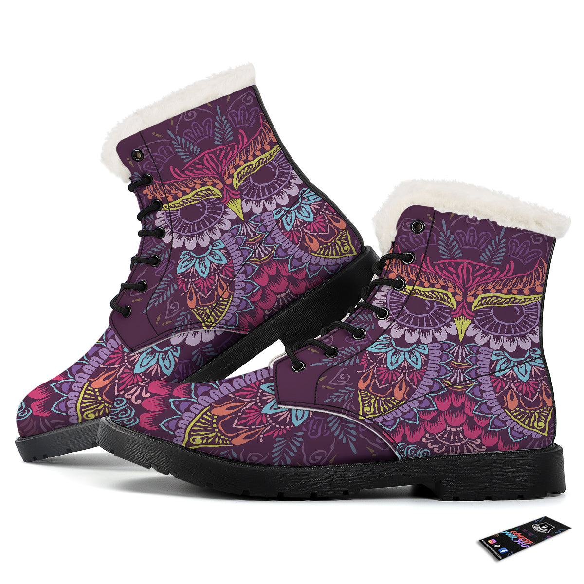 Owl Tribal Colorful Print Winter Boots-grizzshop