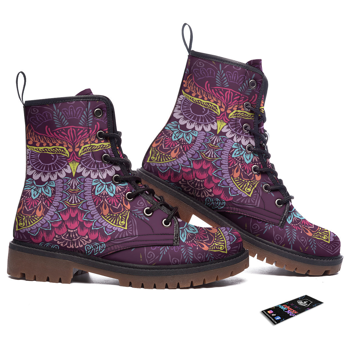 Owl Tribal Colorful Print Work Boots-grizzshop