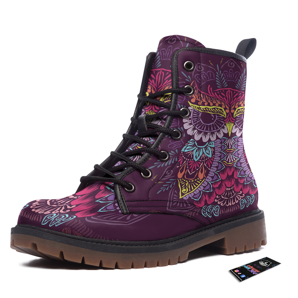 Owl Tribal Colorful Print Work Boots-grizzshop