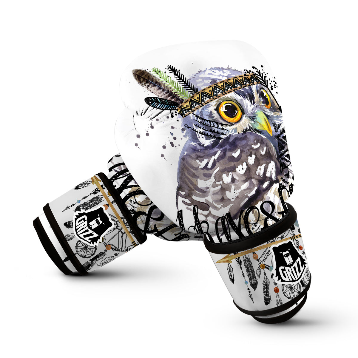 Owl Watercolor Boxing Gloves-grizzshop